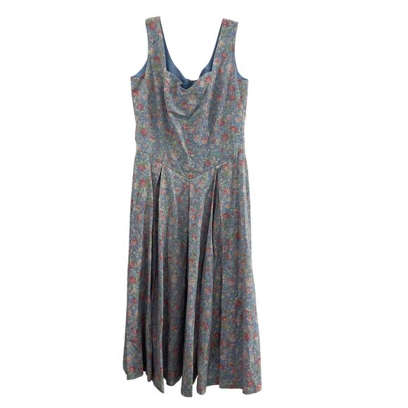 Vintage Women's Laura Ashley Pastel Blue & Pink Long A-Line Dress Cotton Size 10 - Picture 1 of 4